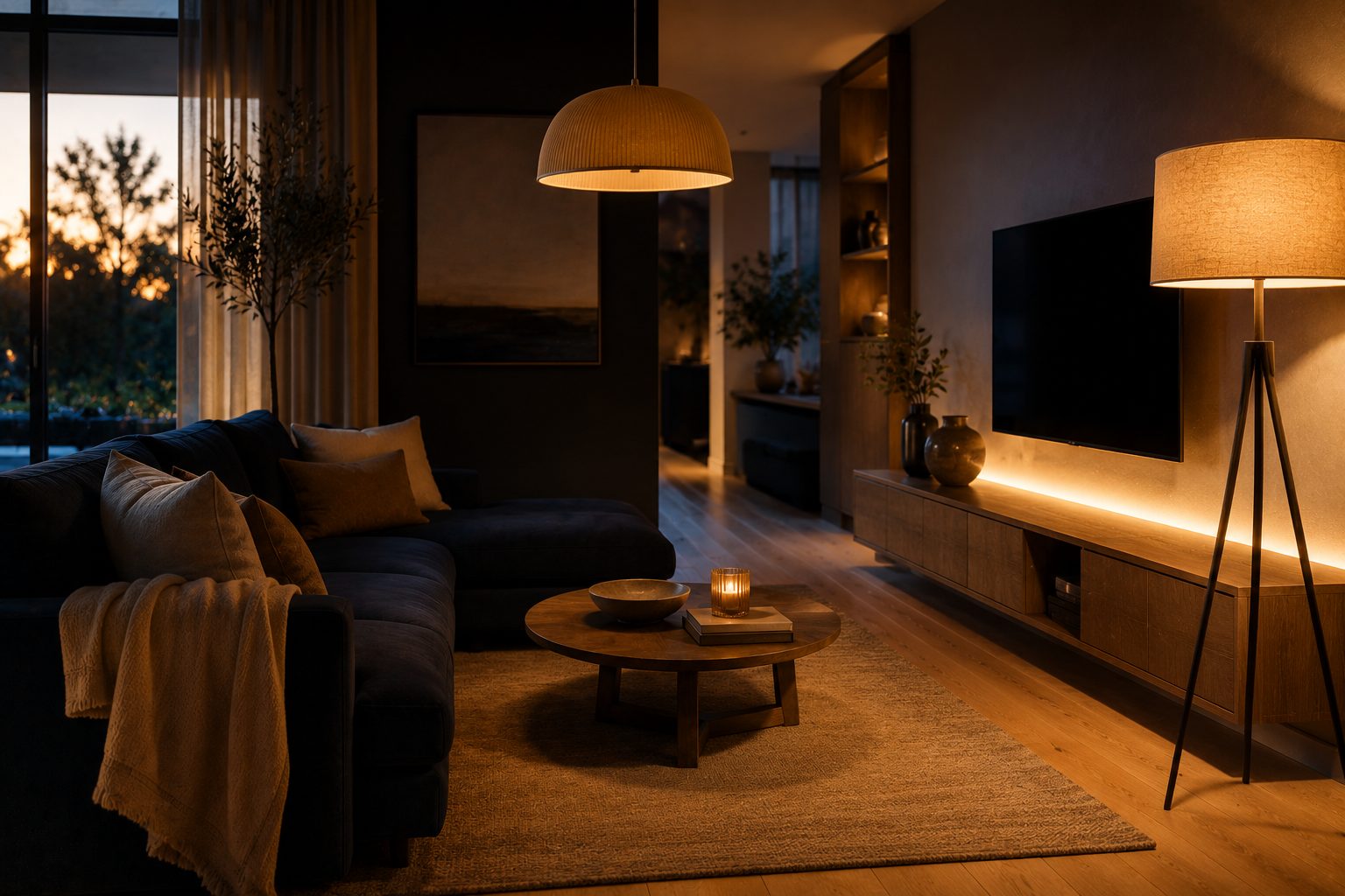 How to light a living room — layered lighting in a modern living room