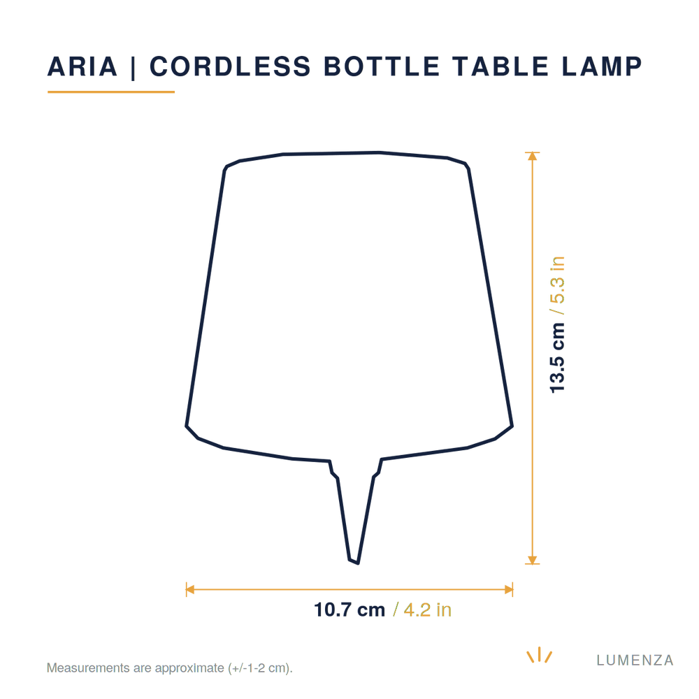 Aria | Cordless Bottle Table Lamp — dimensions 14cm