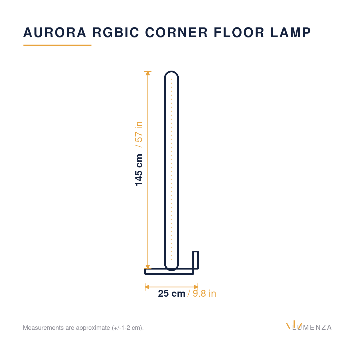 Aurora RGBIC Corner Floor Lamp — dimensions 145cm