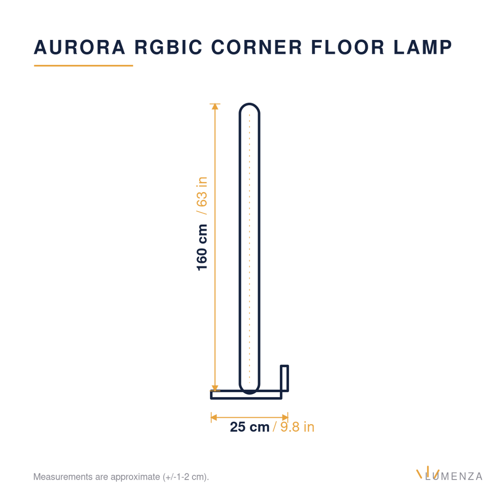 Aurora RGBIC Corner Floor Lamp — dimensions 160cm