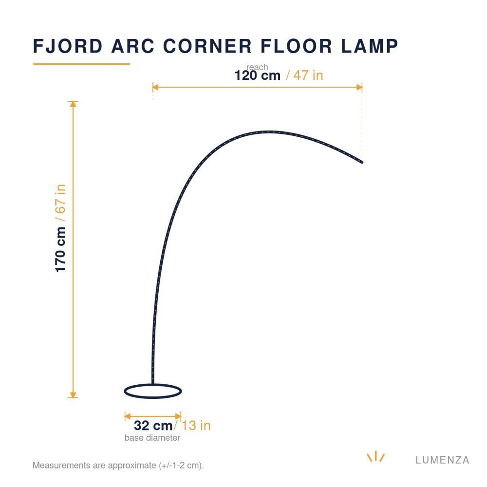 Fjord | Dimmable Arc Corner Floor Lamp — dimensions 170cm