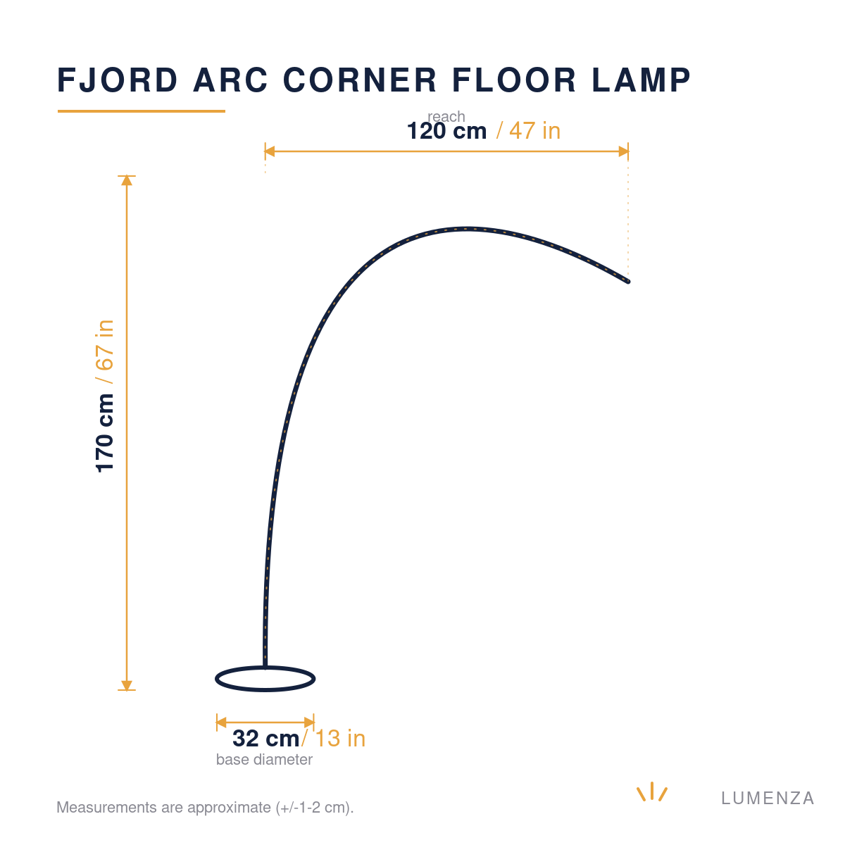 Fjord | Dimmable Arc Corner Floor Lamp — dimensions 170cm