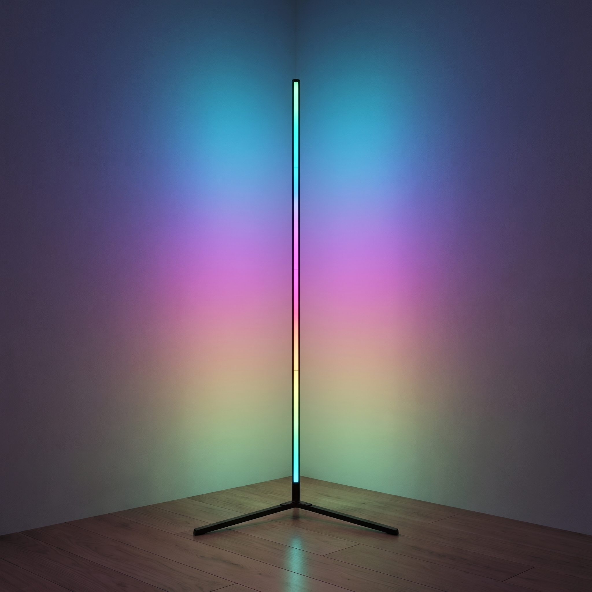 Aurora | RGBIC Corner Floor Lamp — Black — light on