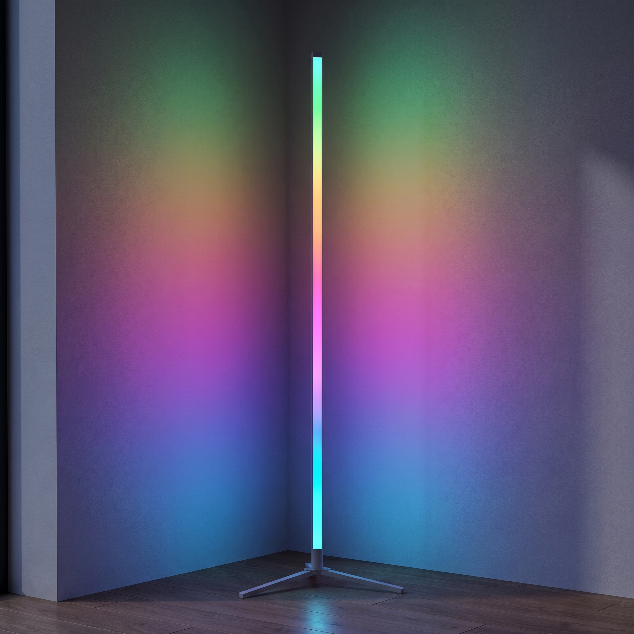 Aurora | RGBIC Corner Floor Lamp — White — light on