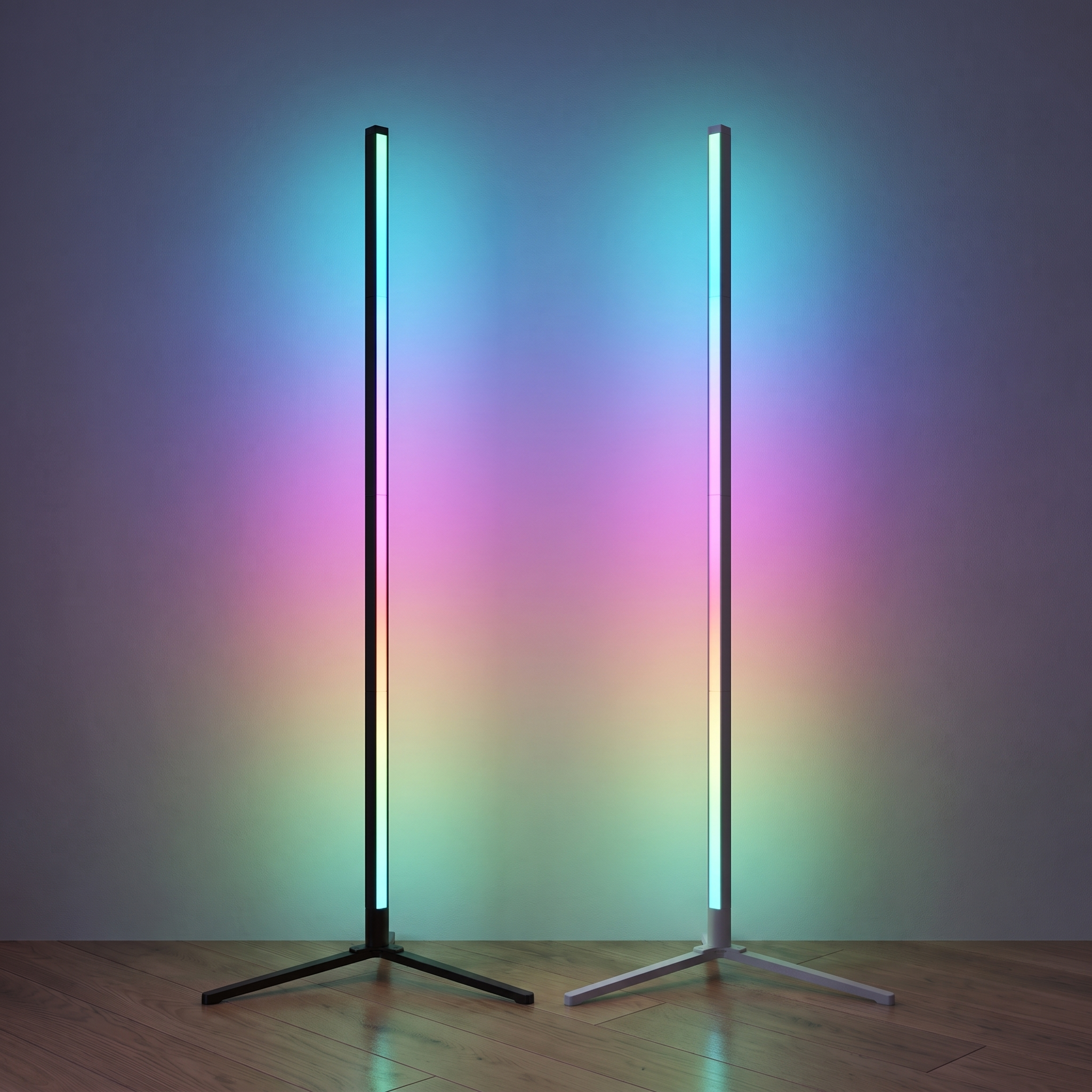 Aurora | RGBIC Corner Floor Lamp — all variants — light on