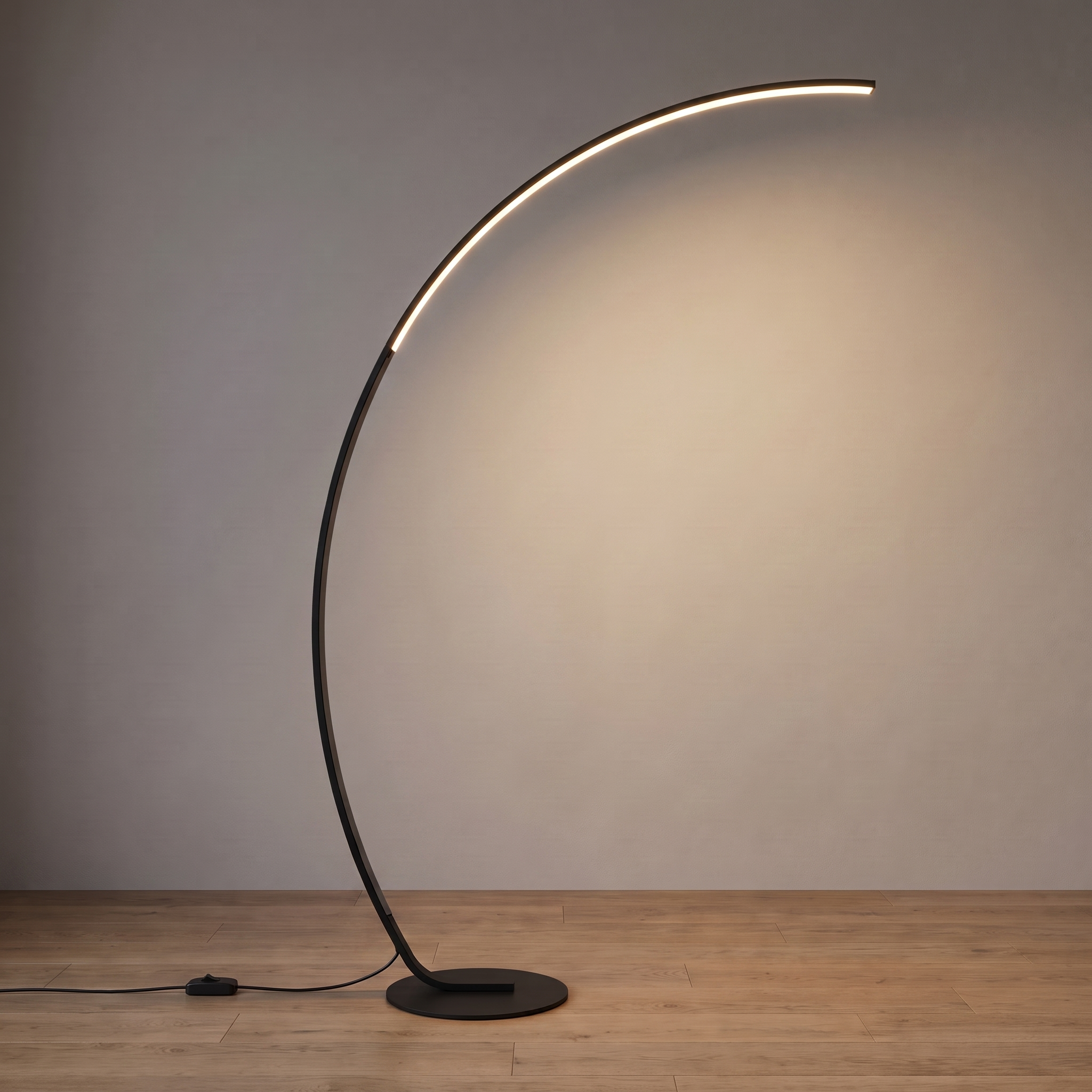 Fjord | Dimmable Arc Corner Floor Lamp — Black — light on