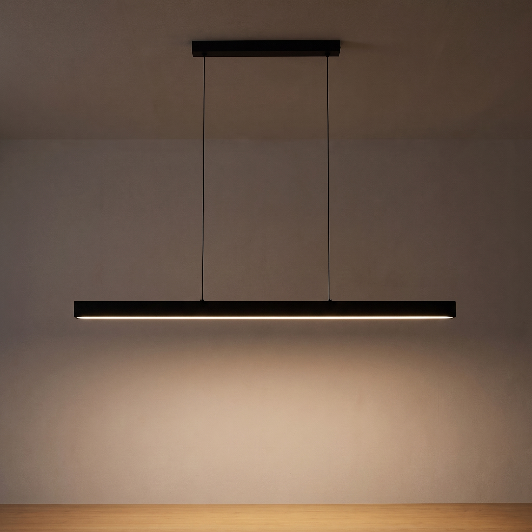Linear LED Pendant — Black — light on