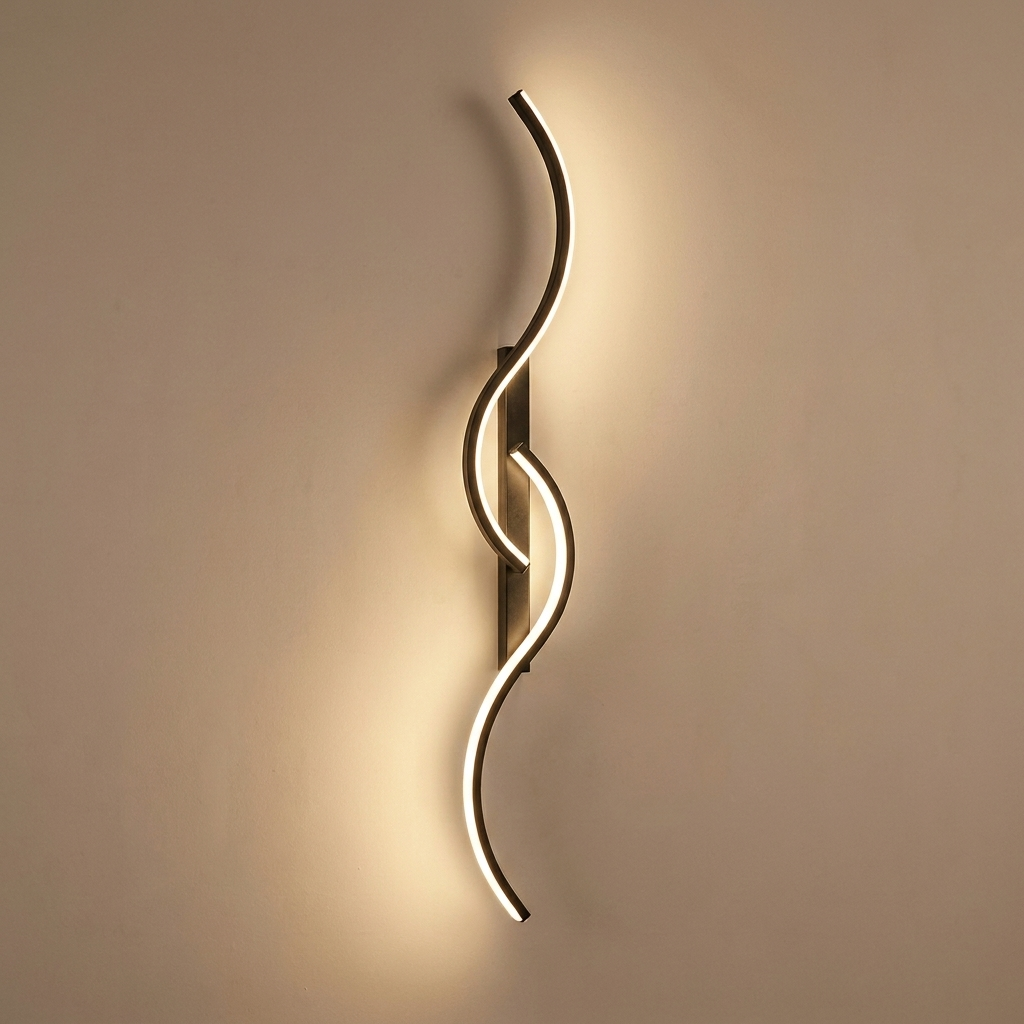 Wavy LED Wall Light — Black — light on