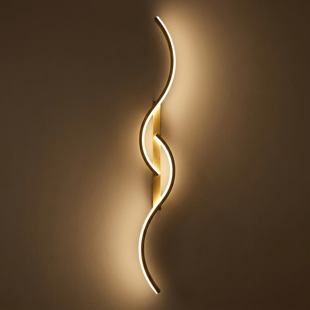 Wavy LED Wall Light — Gold — light on