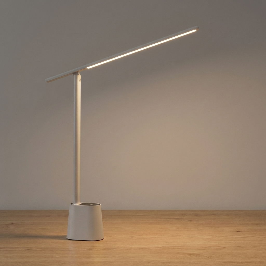 Folding Eye-Care Desk Lamp — White — light on