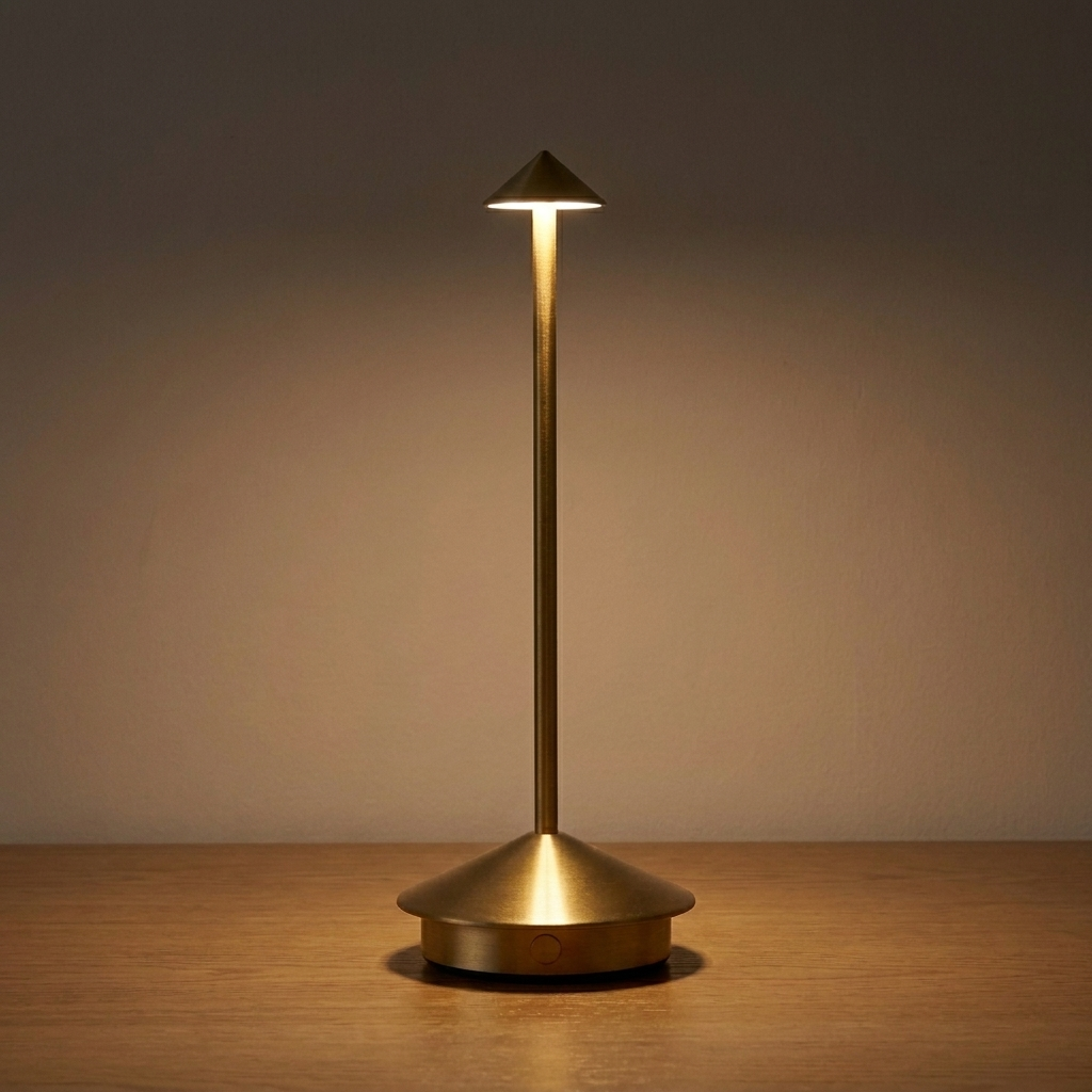 Cordless Mushroom Table Lamp — Gold — light on