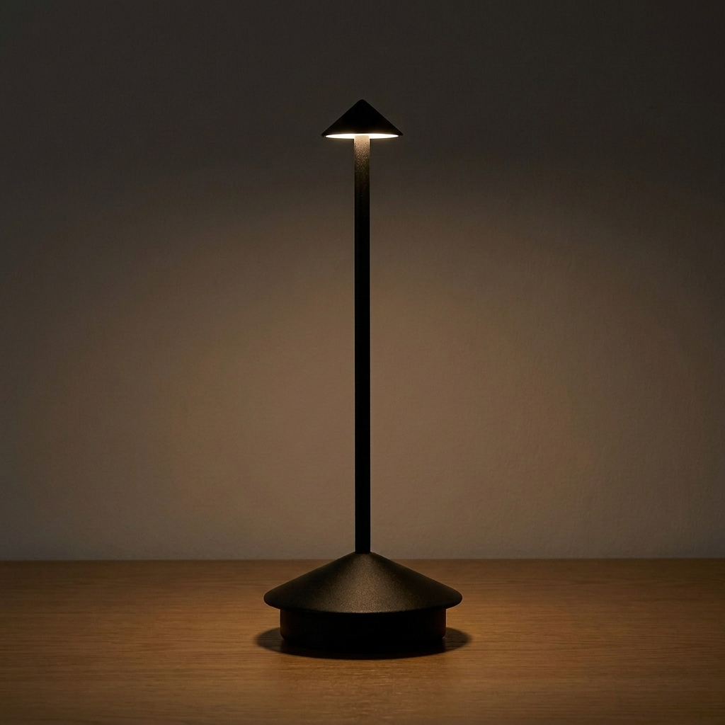 Cordless Mushroom Table Lamp — Black — light on