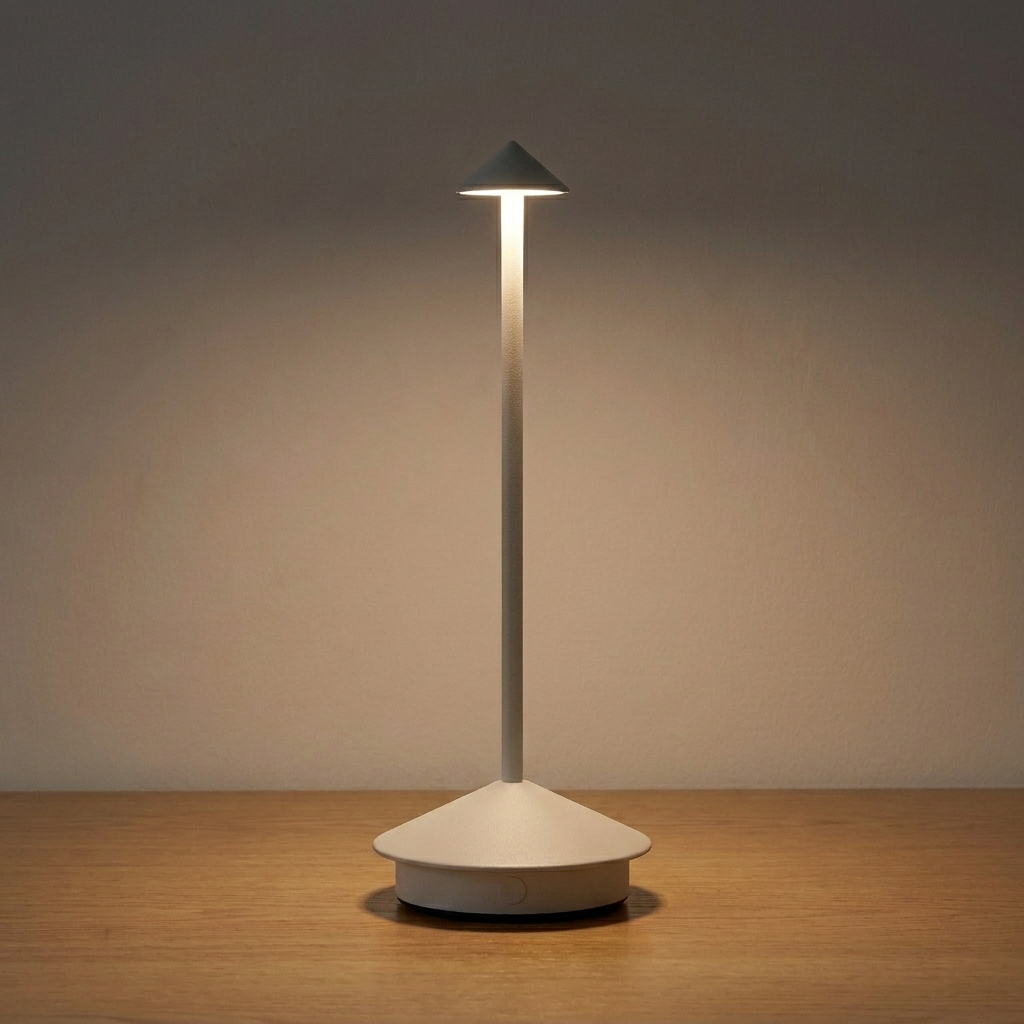 Cordless Mushroom Table Lamp — White — light on