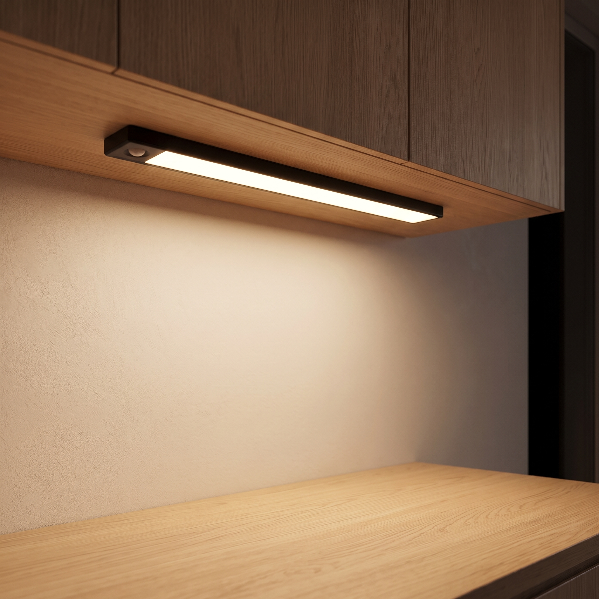 LED Motion Sensor Light Night Light Wireless USB Under Cabinet Light For Kitchen Cabinet Bedroom Wardrobe Sensor Indoor Lighting — Black — light on