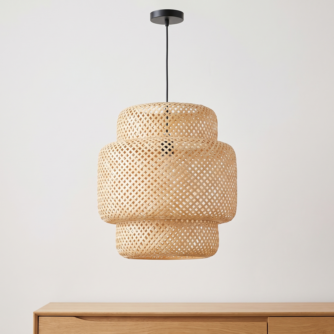 Nara | Woven Bamboo Pendant Light — Lantern · 30 × 30 cm — light off