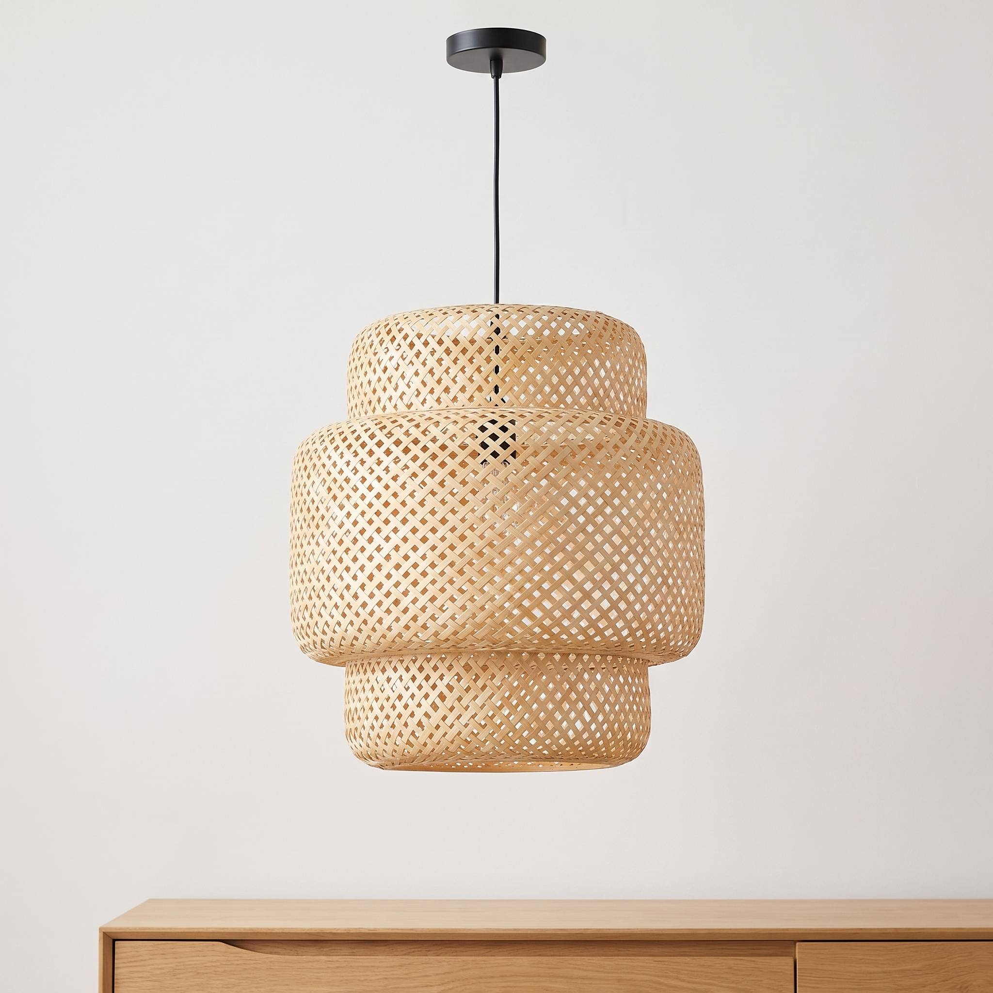 Nara | Woven Bamboo Pendant Light — Lantern · 30 × 30 cm — light off