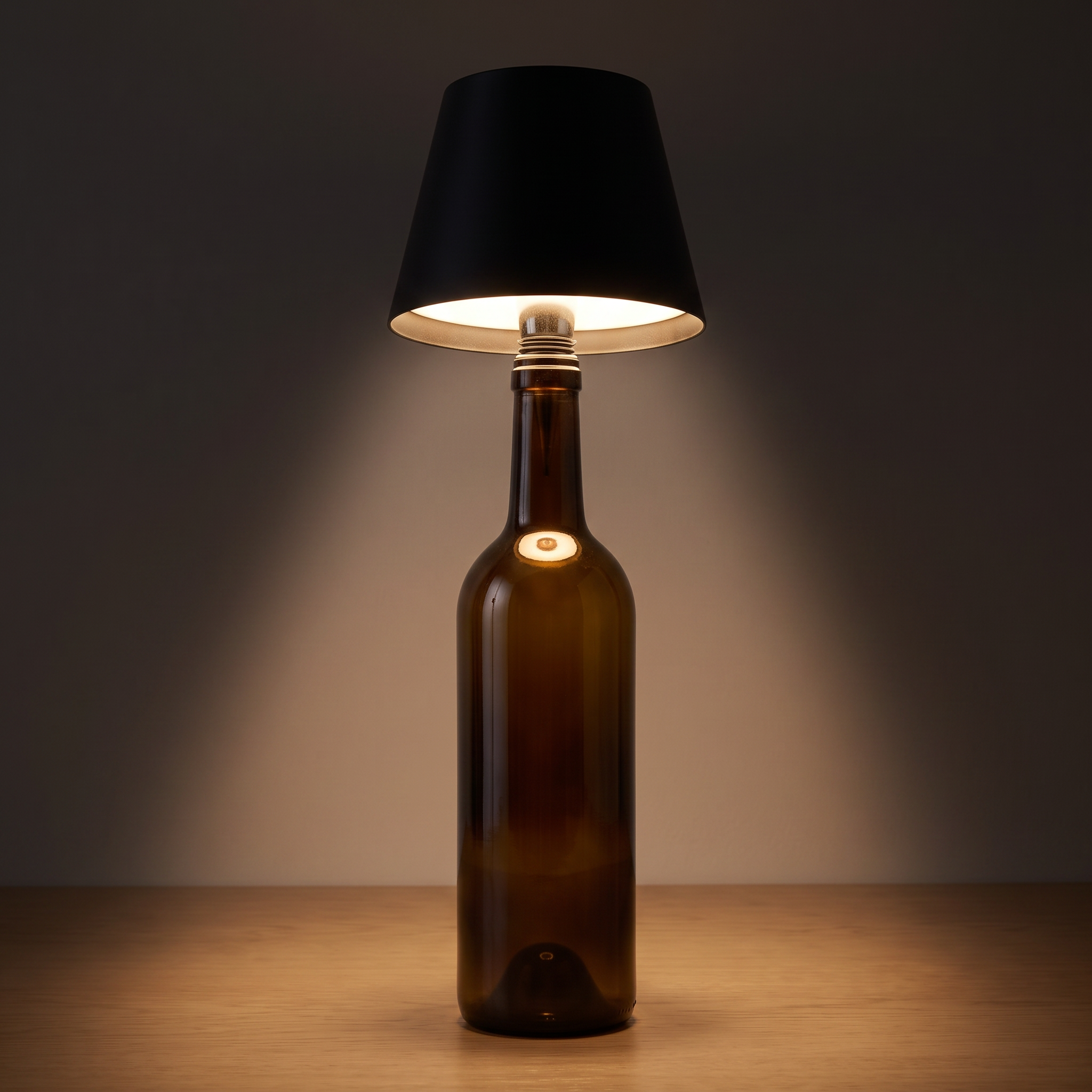 Aria | Cordless Bottle Table Lamp — Black — light on