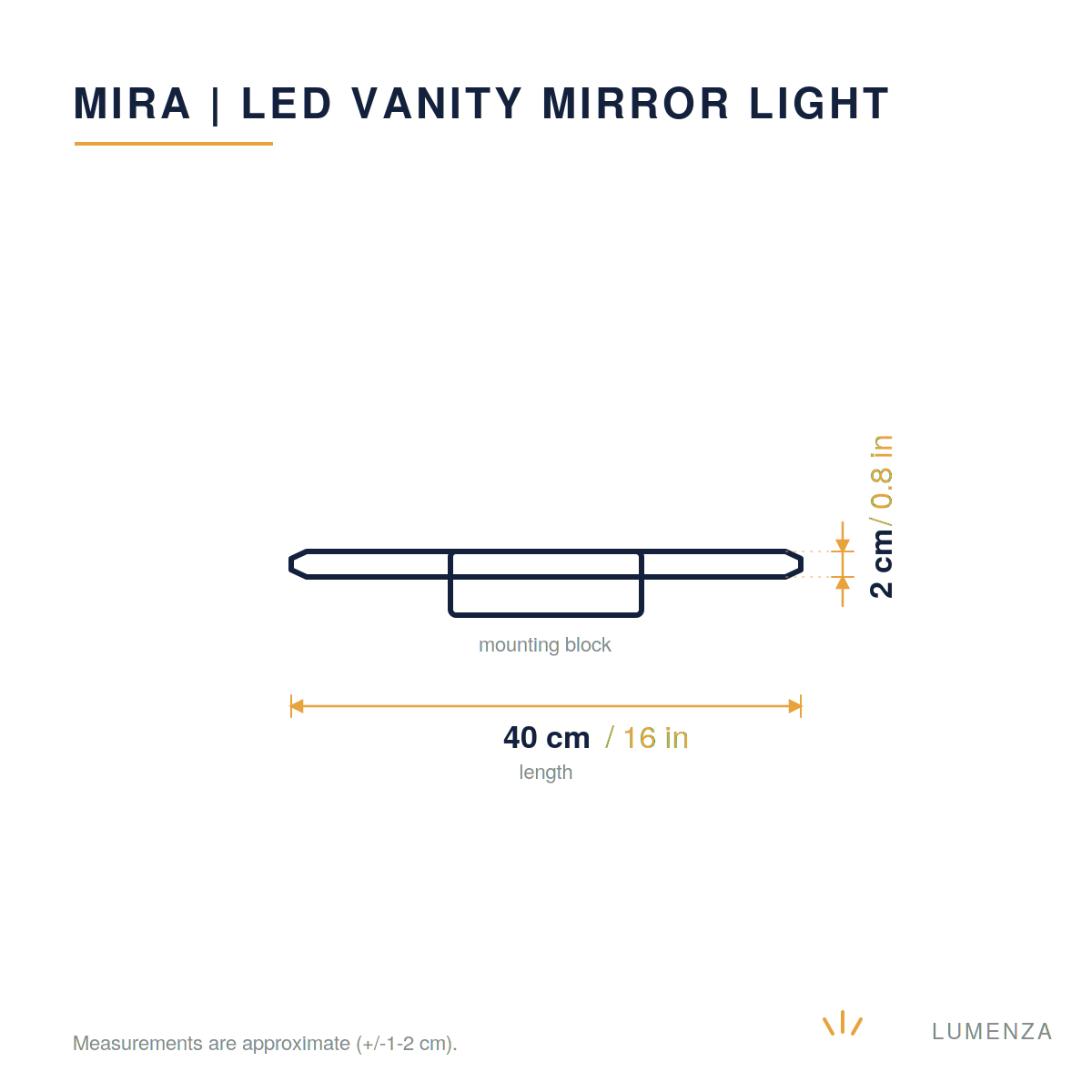 Mira | LED Vanity Mirror Light — dimensions 40cm