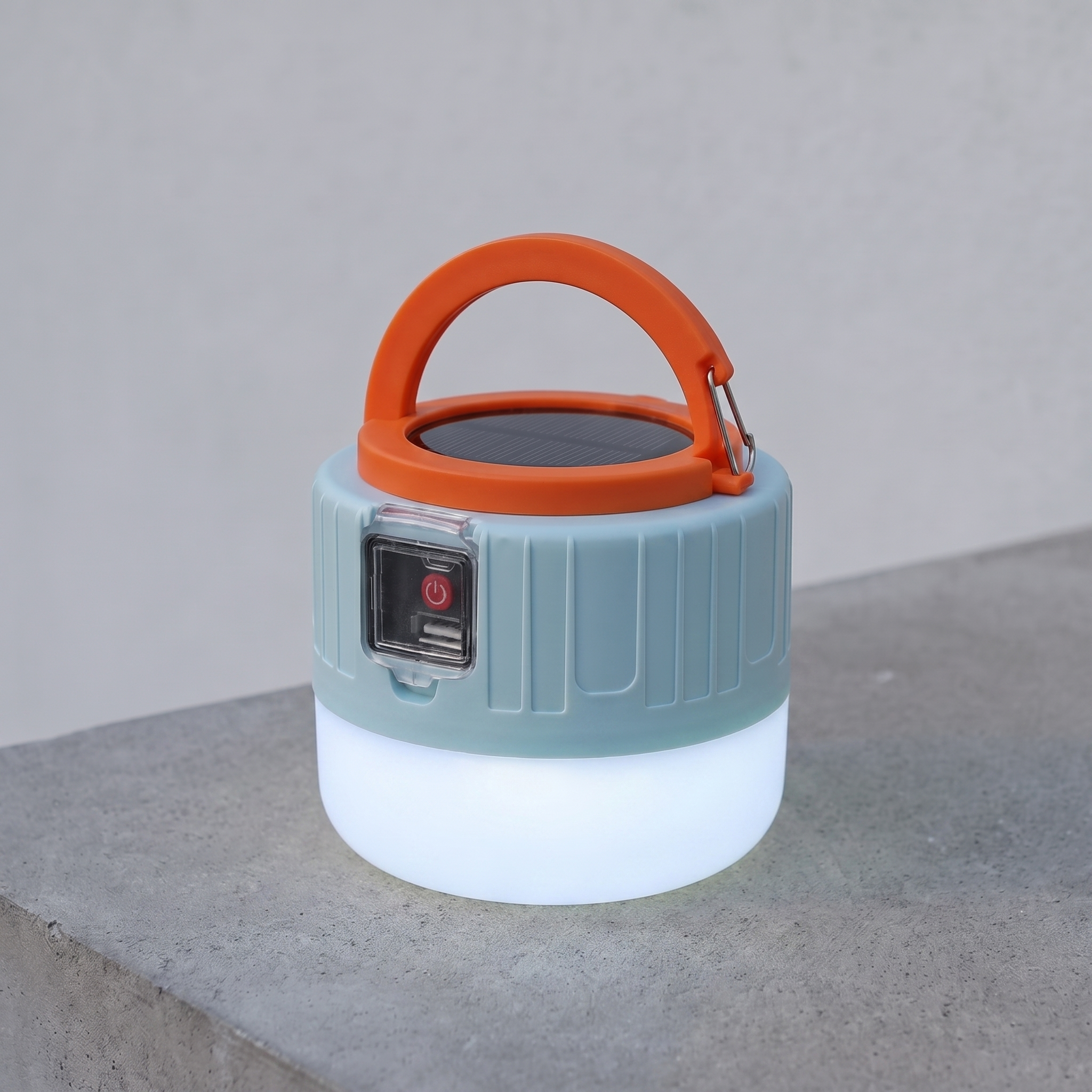 Nomad | Solar Rechargeable Camping Lantern — Blue — light on