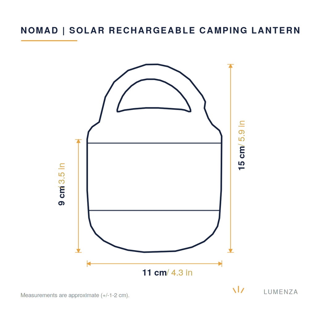 Nomad | Solar Rechargeable Camping Lantern — dimensions 15cm
