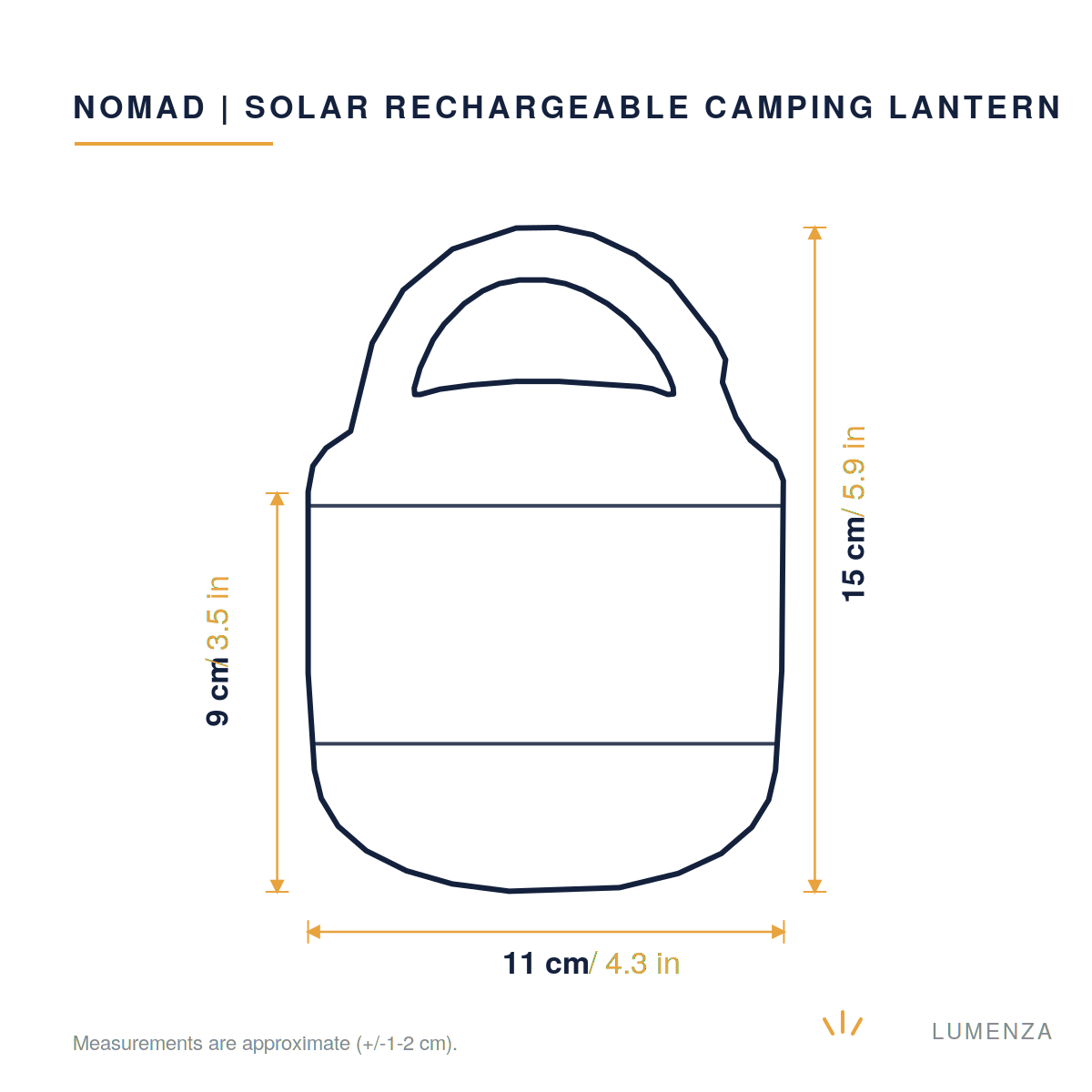 Nomad | Solar Rechargeable Camping Lantern — dimensions 15cm