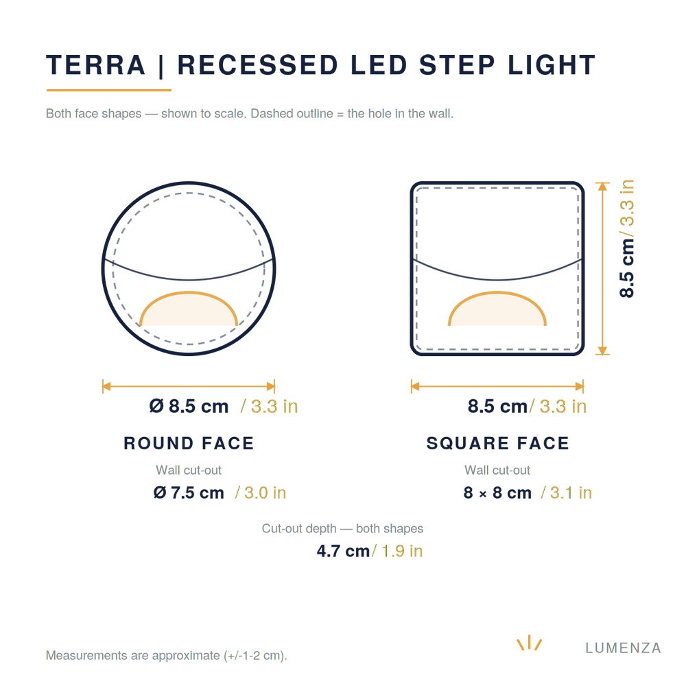 Terra | Recessed LED Step Light — dimensions 8.5cm