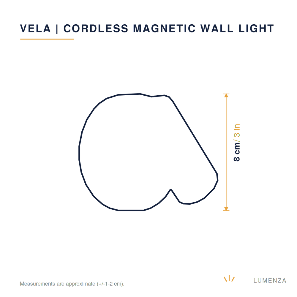 Vela | Cordless Magnetic Wall Light — dimensions 8cm